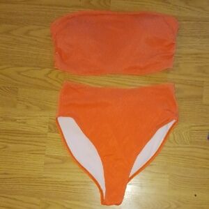 Orange Ribbed Bandeau Bikini Set